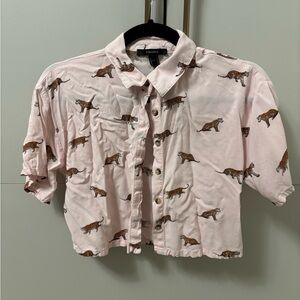 Forever 21 Light Pink Leopard Print Shirt crop top button down animal print